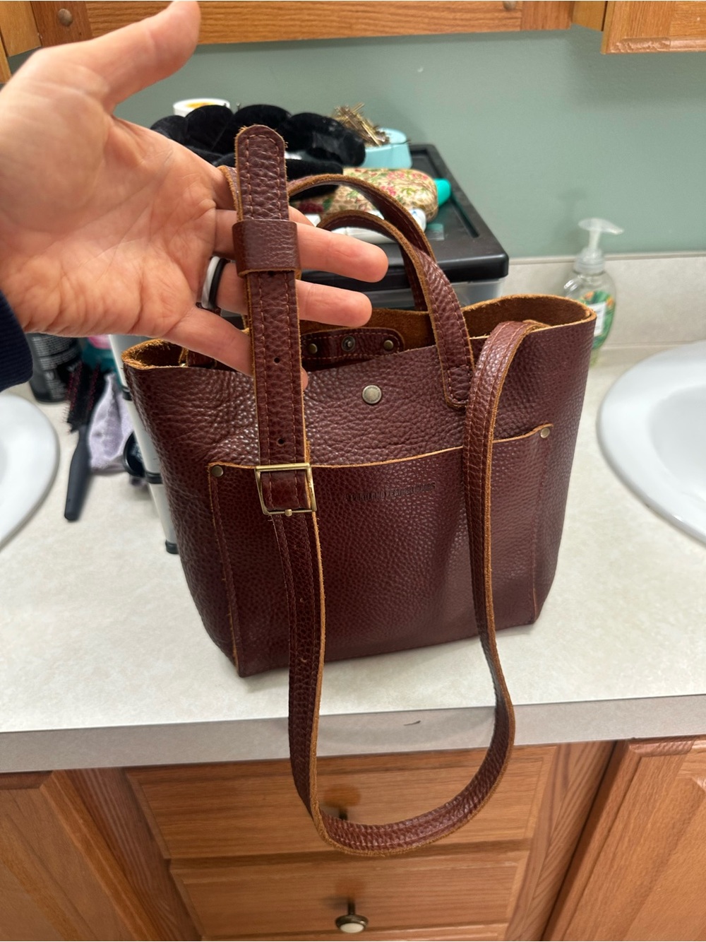 Portland leather mini crossbody in nutmeg